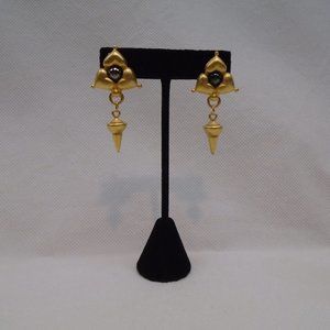 VINTAGE RETRO 80s MATTE GOLD FLOWER SPIKE DANGLE STATEMENT EARRINGS ZK